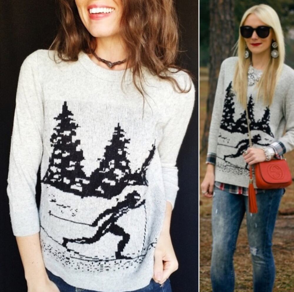 J. Crew Wool Blend Intarsia Skier Sweater Gray B3787 Size XL